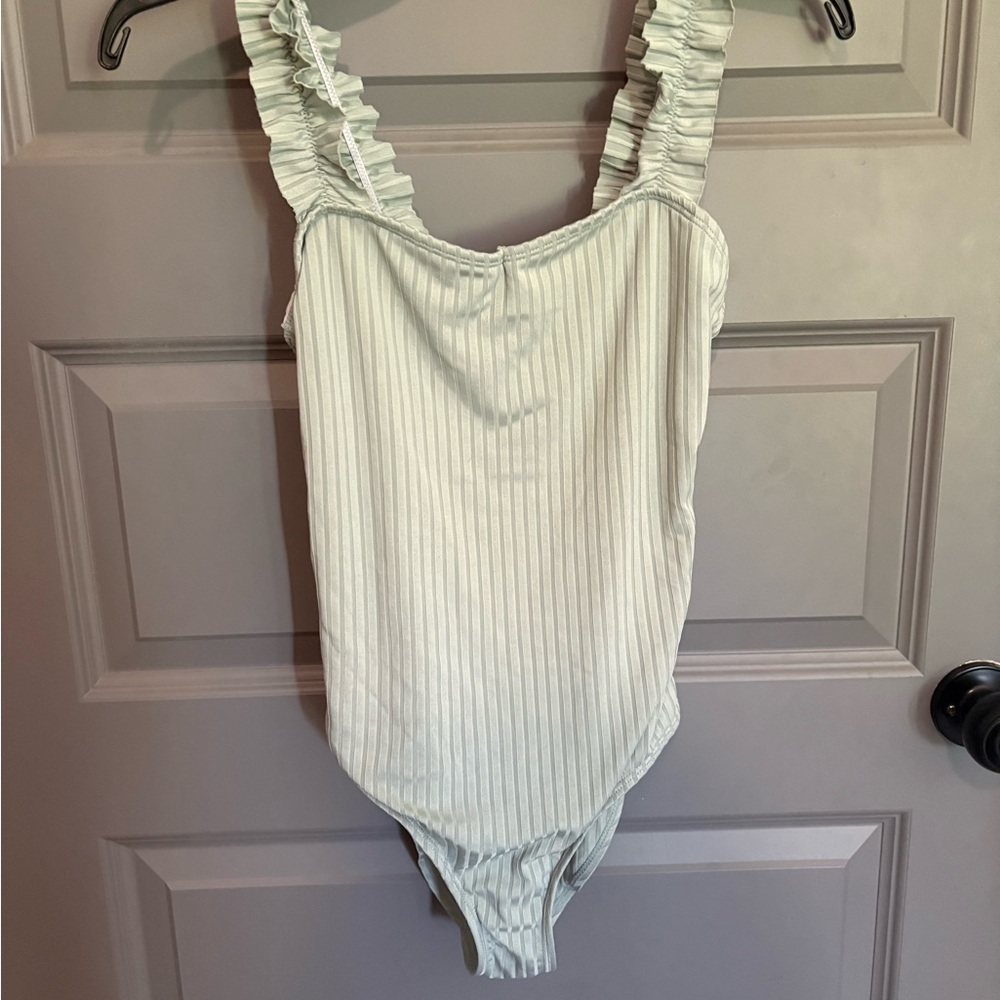 Ruffled One Piece Green Swimsuit